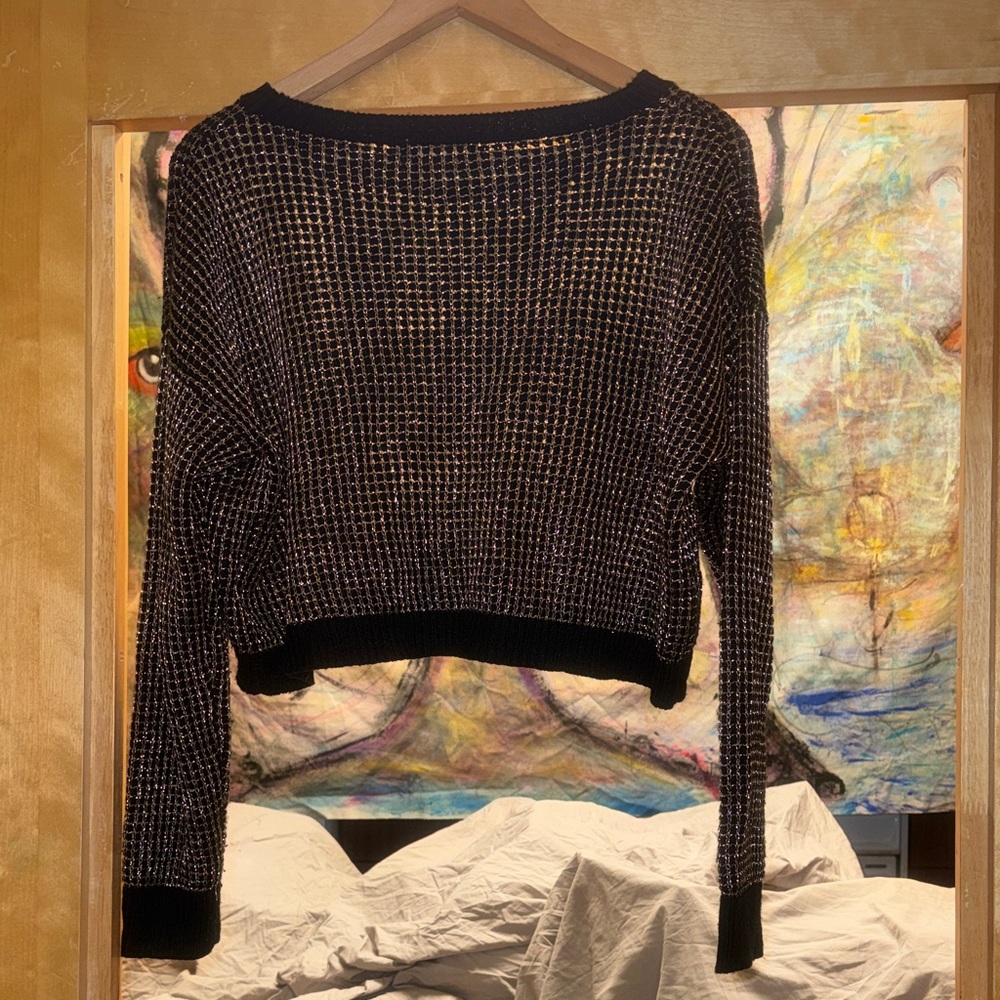 Black and Gold Women's Crop Sweater